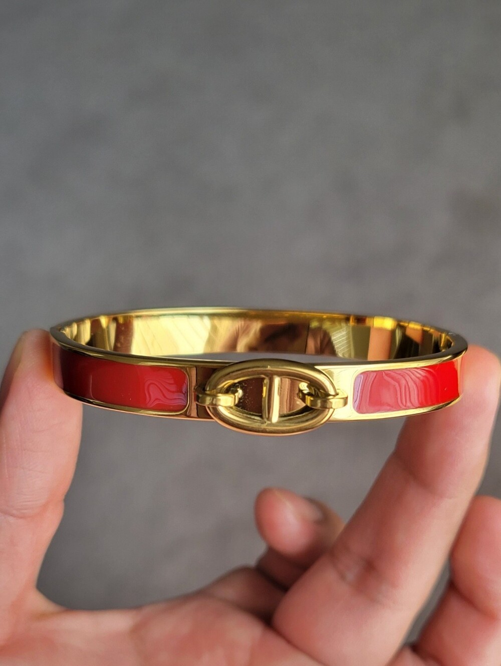 18K Gold Plated Red  Bangle Bracelet with Signature Horsebit Accent